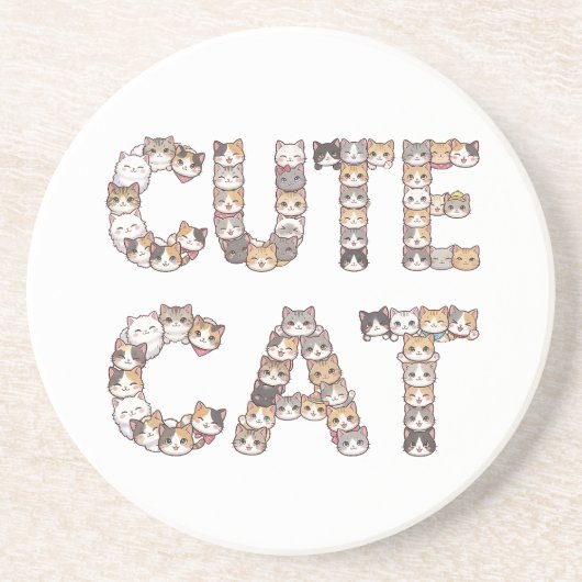 The words "CUTE CAT" are made using cat faces コースター (正面)