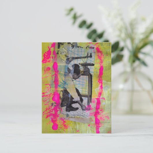 The Working Men Mixed Media Collage ポストカード (スタンド正面)