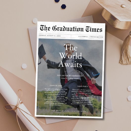 The World Awaits Budget Graduationの新聞写真 招待状