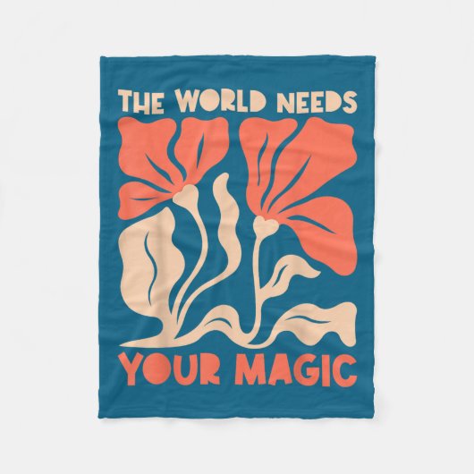The World Needs Your Magic Retro Floral Sitive Mot フリースブランケット (正面)