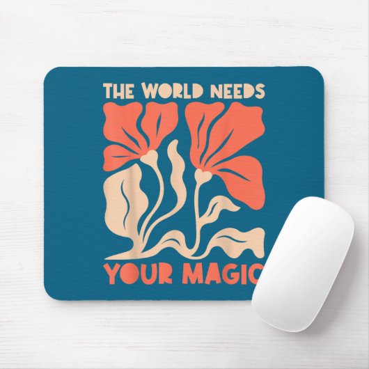 The World Needs Your Magic Retro Floral Sitive Mot マウスパッド (マウス)