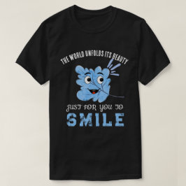 "The World Unfolds Its Beauty" Blue Smiling Leaf  Tシャツ