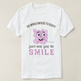 "The World Unfolds Its Beauty" Purple Smiling Leaf Tシャツ