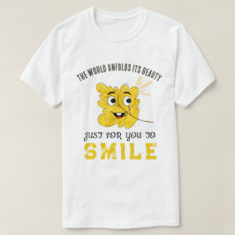 "The World Unfolds Its Beauty" Yellow Smiling Leaf Tシャツ