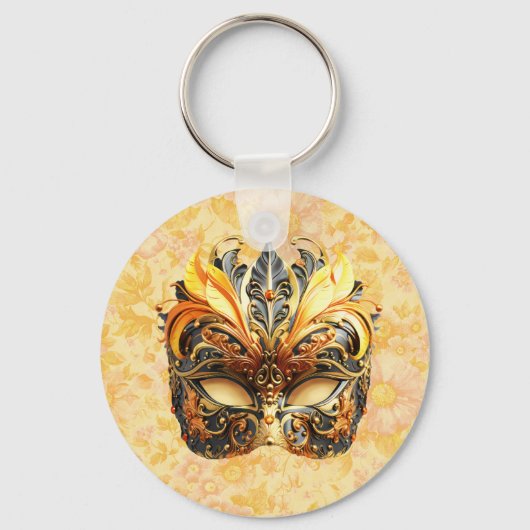 The Yellow Feather Mask on Floral Pattern キーホルダー (正面)
