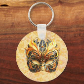 The Yellow Feather Mask on Floral Pattern キーホルダー (正面)