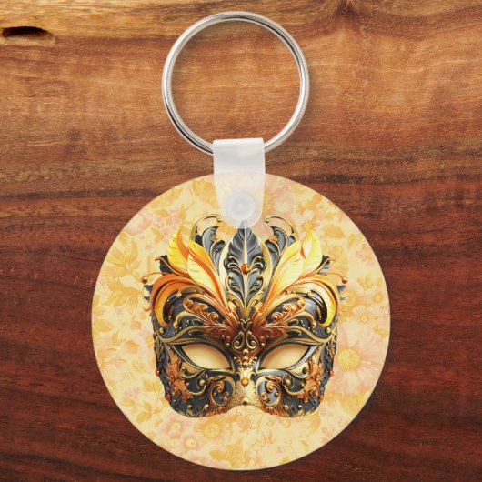 The Yellow Feather Mask on Floral Pattern キーホルダー (正面)