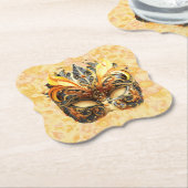 The Yellow Feather Mask on Floral Pattern ペーパーコースター (アングル)