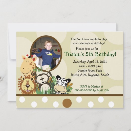 The Zoo Crew Jungle *写真*誕生日- TAN 招待状 (正面)