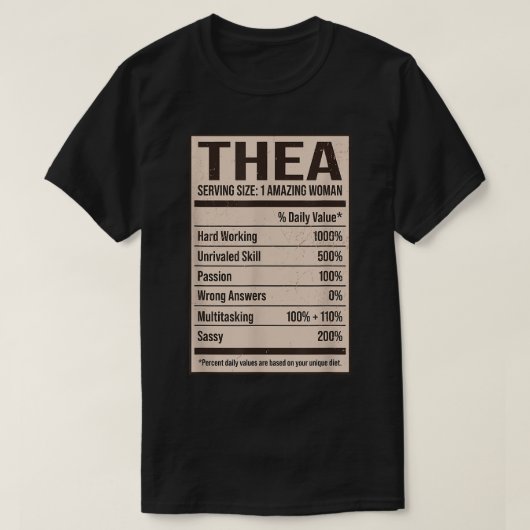 Thea Nutrition Facts Name Nickname Alias Title Fri Tシャツ (デザイン正面)