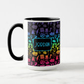 Theatre Lover Rainbow Icons on Black Mug マグカップ (左)