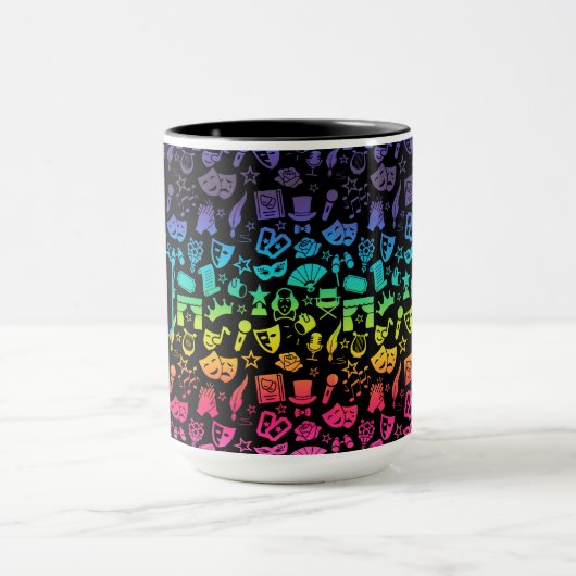 Theatre Lover Rainbow Icons on Black Mug マグカップ (中央)