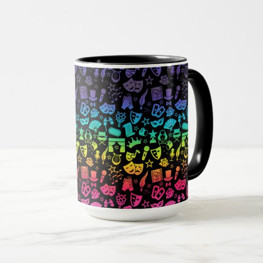 Theatre Lover Rainbow Icons on Black Mug マグカップ (正面右)