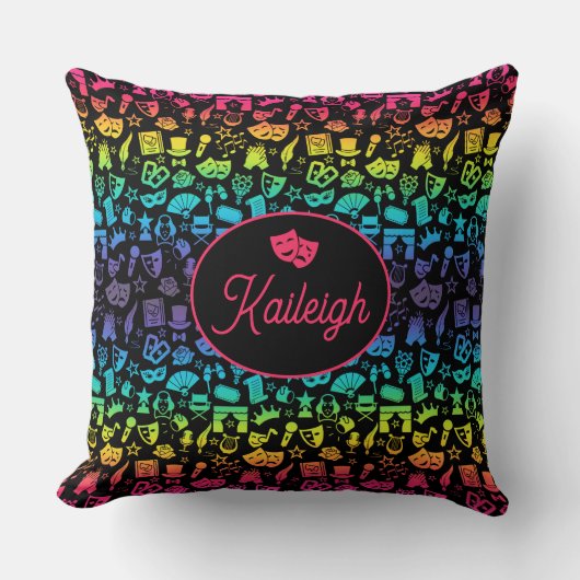 Theatre Lover Rainbow Icons Plaid Throw Pillow クッション (正面)
