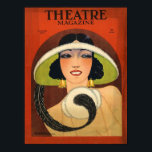 Theatre Magazine Cover 1924 Vintage Deco ポスター<br><div class="desc">January 1924 art deco advertising of Theater magazine with brunette retro flapper girl in hat and feather. In dramatic stage colors of red,  green  and black.</div>