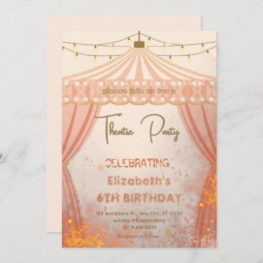 Theatre Marquee Party Invitation – Birthday invite 招待状 (正面/裏面)
