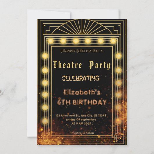 Theatre Marquee Party Invitation – Birthday invite 招待状 (正面)