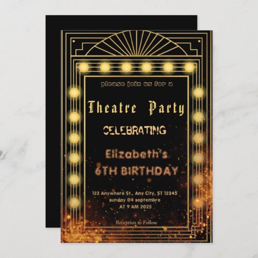Theatre Marquee Party Invitation – Birthday invite 招待状 (正面/裏面)
