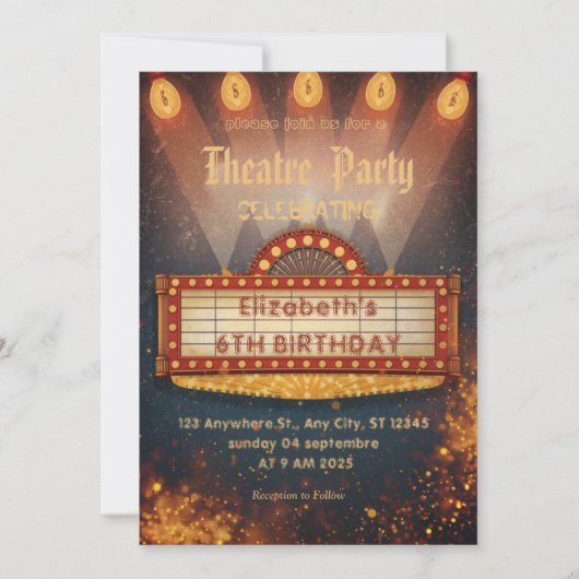 Theatre Marquee Party Invitation – Birthday invite 招待状 (正面)