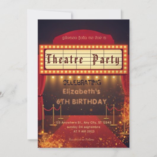 Theatre Marquee Party Invitation – Birthday invite 招待状 (正面)