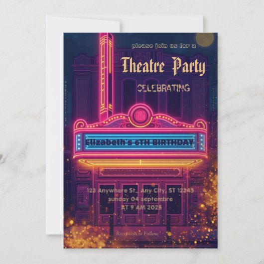 Theatre Marquee Party Invitation – Birthday invite 招待状 (正面)