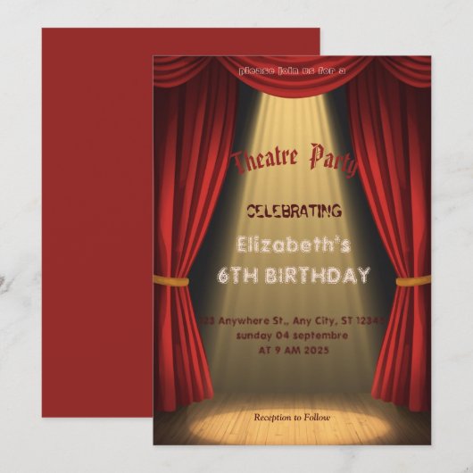 Theatre Marquee Party Invitation – Birthday invite 招待状 (正面/裏面)
