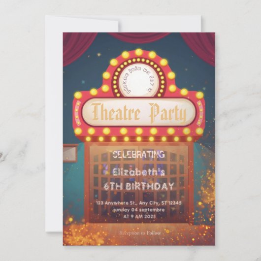 Theatre Marquee Party Invitation – Birthday invite 招待状 (正面)