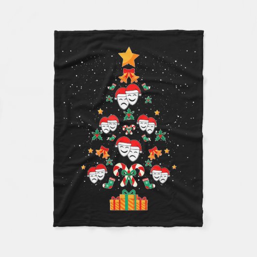 Theatre Masks Drama Actor Actress Christmas Tree X フリースブランケット (正面)