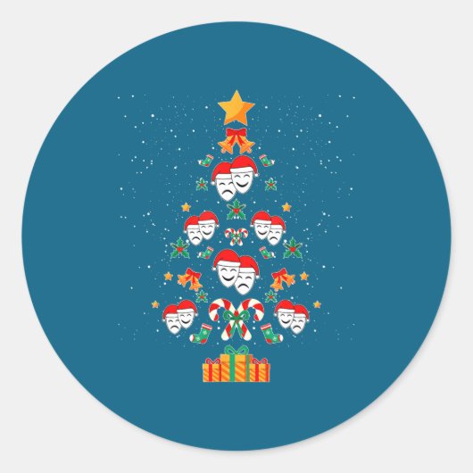 Theatre Masks Drama Actor Actress Christmas Tree X ラウンドシール (正面)
