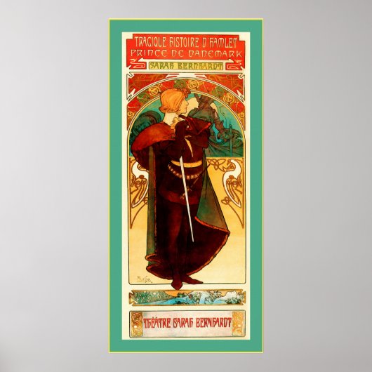 Theatre Sarah Bernhardt ~ Hamlet ~ Alphonse Mucha ポスター (正面)