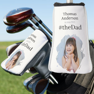 #theDad、ホワイトの名前と年号とカスタム写真 ゴルフヘッドカバー