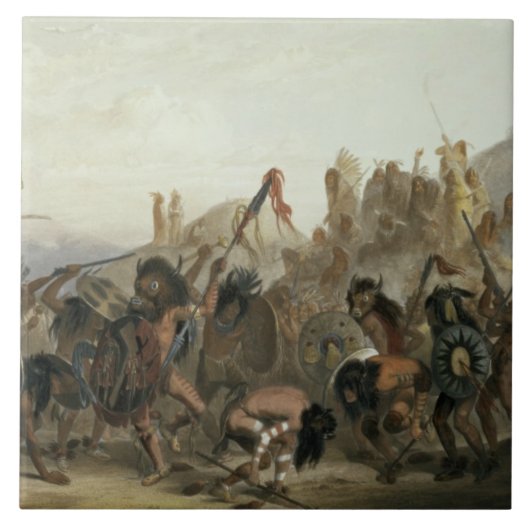 theiの前のMandanのインディアンのバイソンダンス タイル (正面)