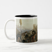 theiの前のMandanのインディアンのバイソンダンス ツートーンマグカップ (左)