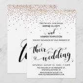 Their Wedding Hearts Script Faux-Copper Confetti 招待状 (正面/裏面)