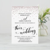 Their Wedding Hearts Script Rose Gold Confetti 招待状 (スタンド正面)