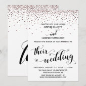 Their Wedding Hearts Script Rose Gold Confetti 招待状 (正面/裏面)