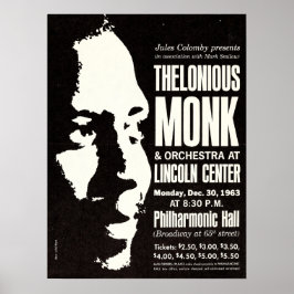Thelonious Mont 1963 New York City Concert Poster ポスター