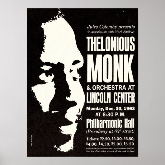 Thelonious Mont 1963 New York City Concert Poster ポスター (正面)