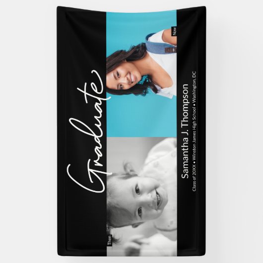 Then and Nowベビー写真とGrad写真 横断幕 (縦)