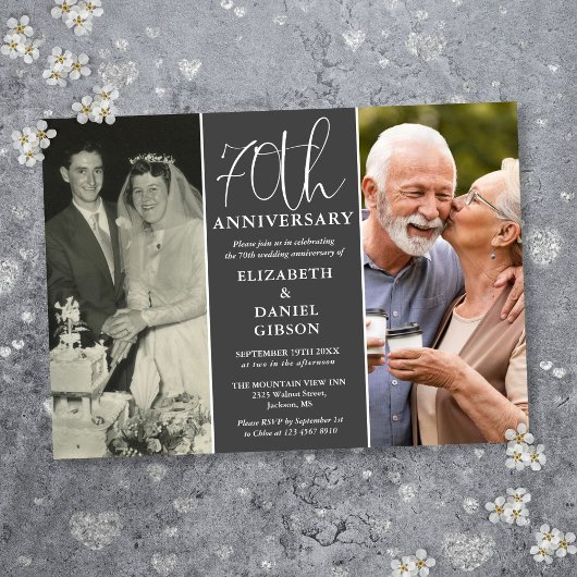 Then And Now 2 Photo 70th Wedding Anniversary 招待状