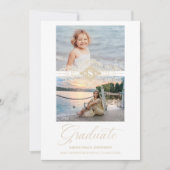 Then & Now金ゴールドレースの華やかな卒業写真 招待状 (正面)