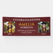 Then & Now Burgundy金ゴールド写真卒業 横断幕 (横)