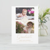 Then & Now Chic金ゴールド2写真オーナメント卒業 招待状 (スタンド正面)