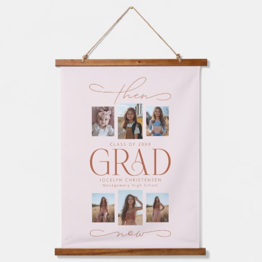 Then & Now Grad Photo Collage卒業記念品 吊り下げ型タペストリー (正面)
