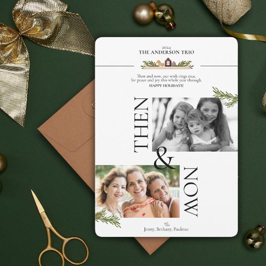 Then & Now Holiday Photo Card 招待状