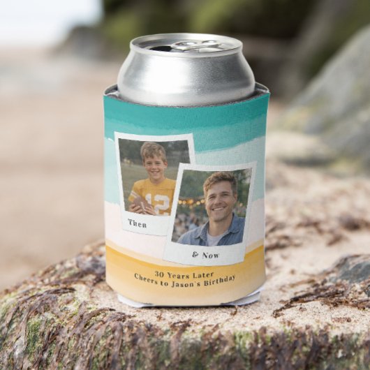 Then & Now Photo Birthday Can Cooler 缶クーラー