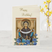 Theotokos Holy Protection Icon Birthday       カード (黄色い花)