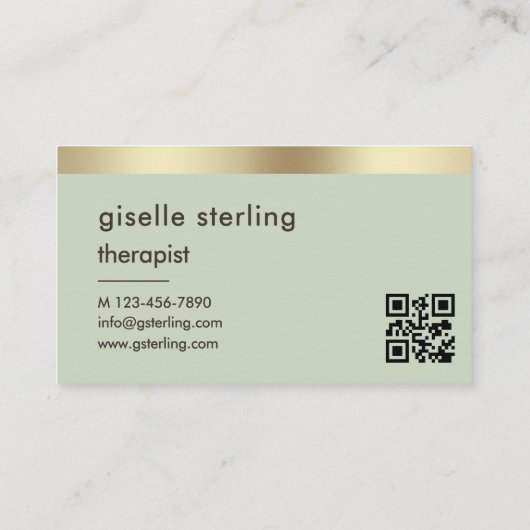 Therapist Counselor Sage Green Gold QR Code  名刺 (裏面)