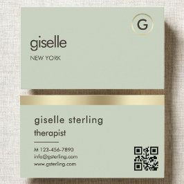 Therapist Counselor Sage Green Gold QR Code  名刺