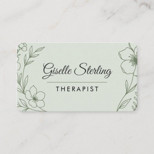 Therapist Floral Sage Green Professional 名刺 (正面)
